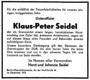 Traueranzeige aus der Berliner Zeitung vom 10. Januar 1976